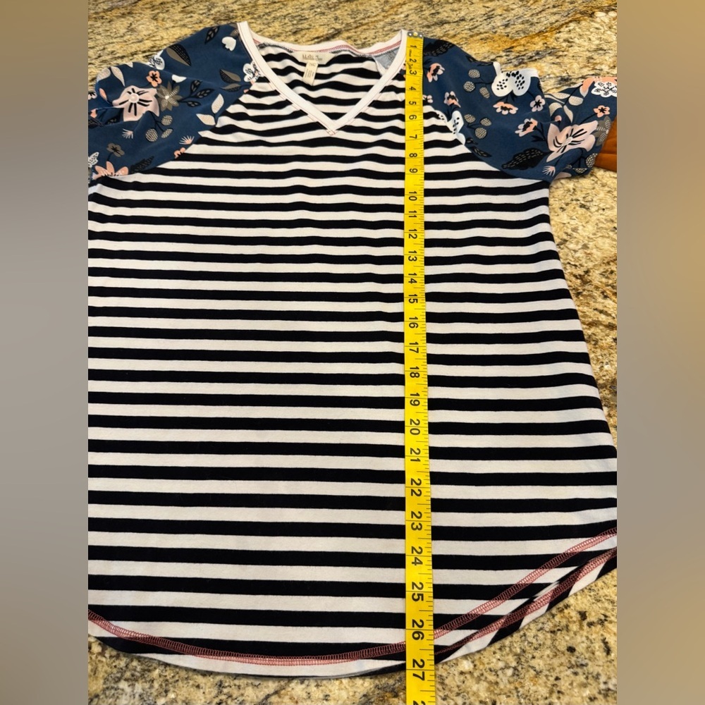 Matilda Jane Choose Your Own Path Homerun Tee Striped Floral Black White Size M - Picture 6 of 7